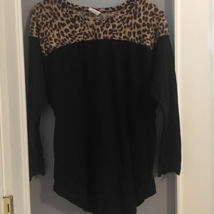 Black and Leopard quarter sleeve shirt